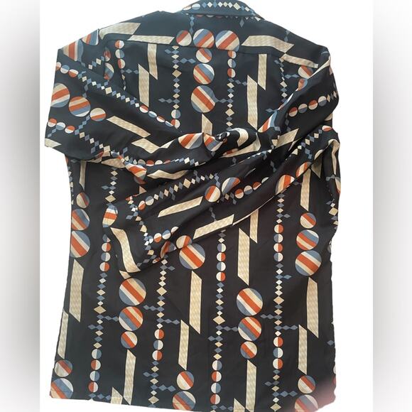 Quintessa 70s Shirt Mens Medium Casual Geometric Long Sleeves Button Down Black - Picture 5 of 11